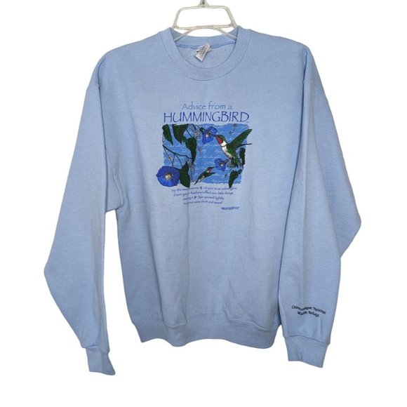 JERZEES Z NU BLEND hummingbird Chincoteague Wildlife‎ blue Sweatshirt M - Picture 1 of 7